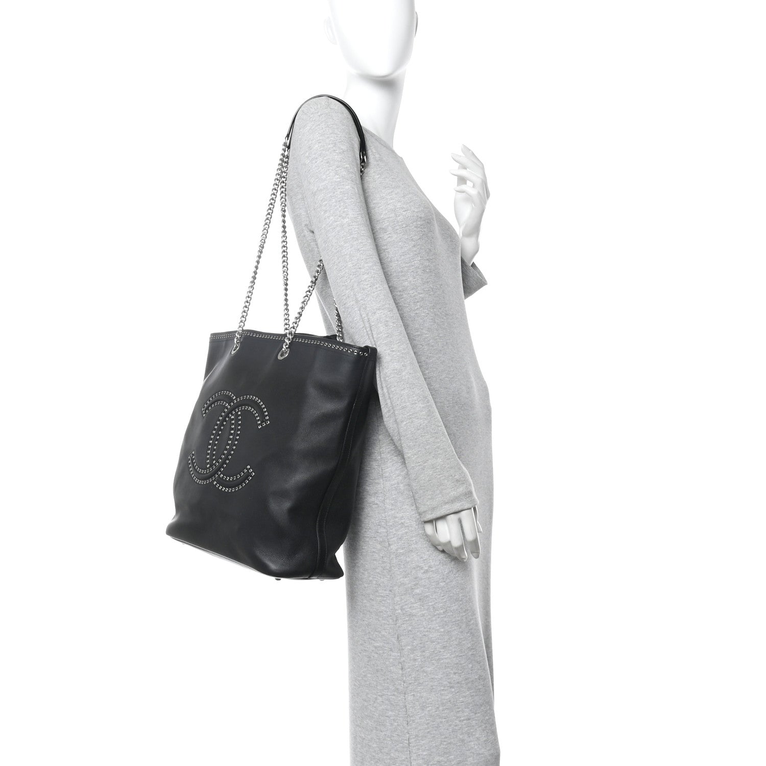 Chanel Calfskin Large Coco Eyelets Shopping Tote Black 2 of 10