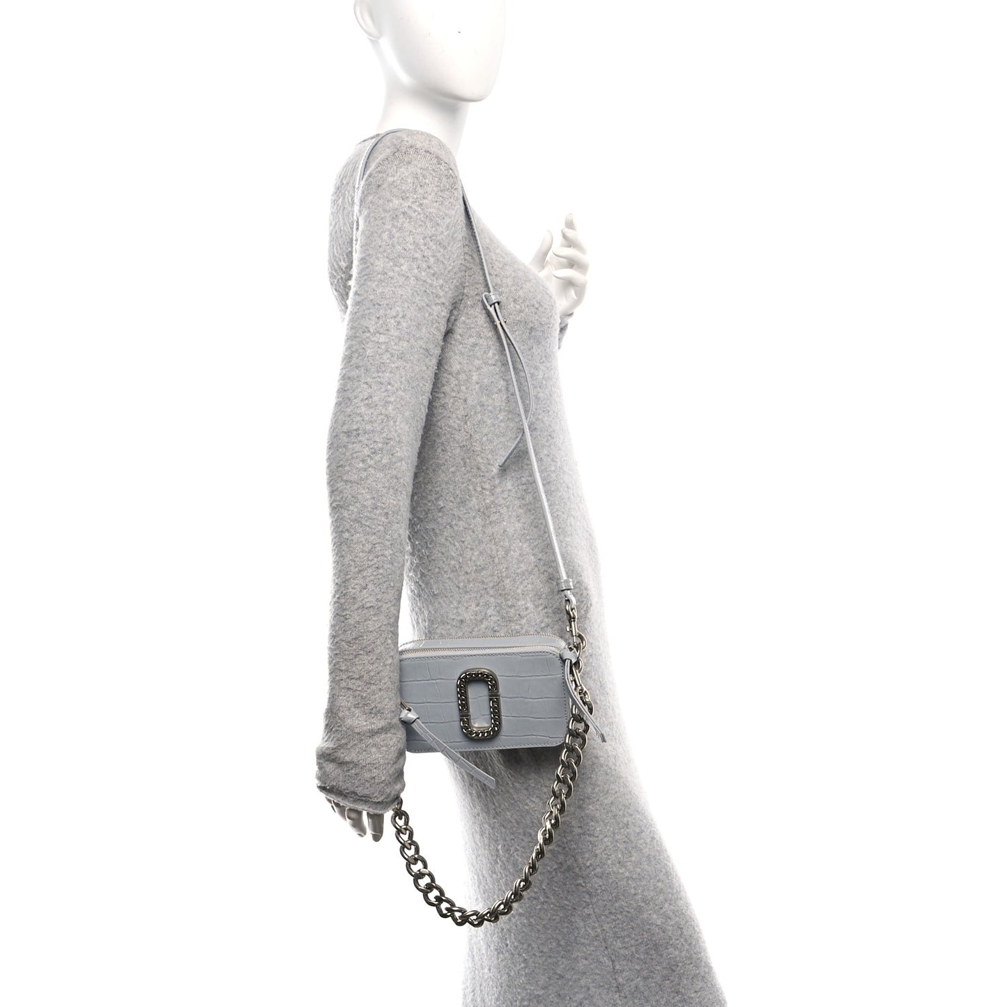 Calfskin Croc Embossed Snapshot Camera Bag Quarry