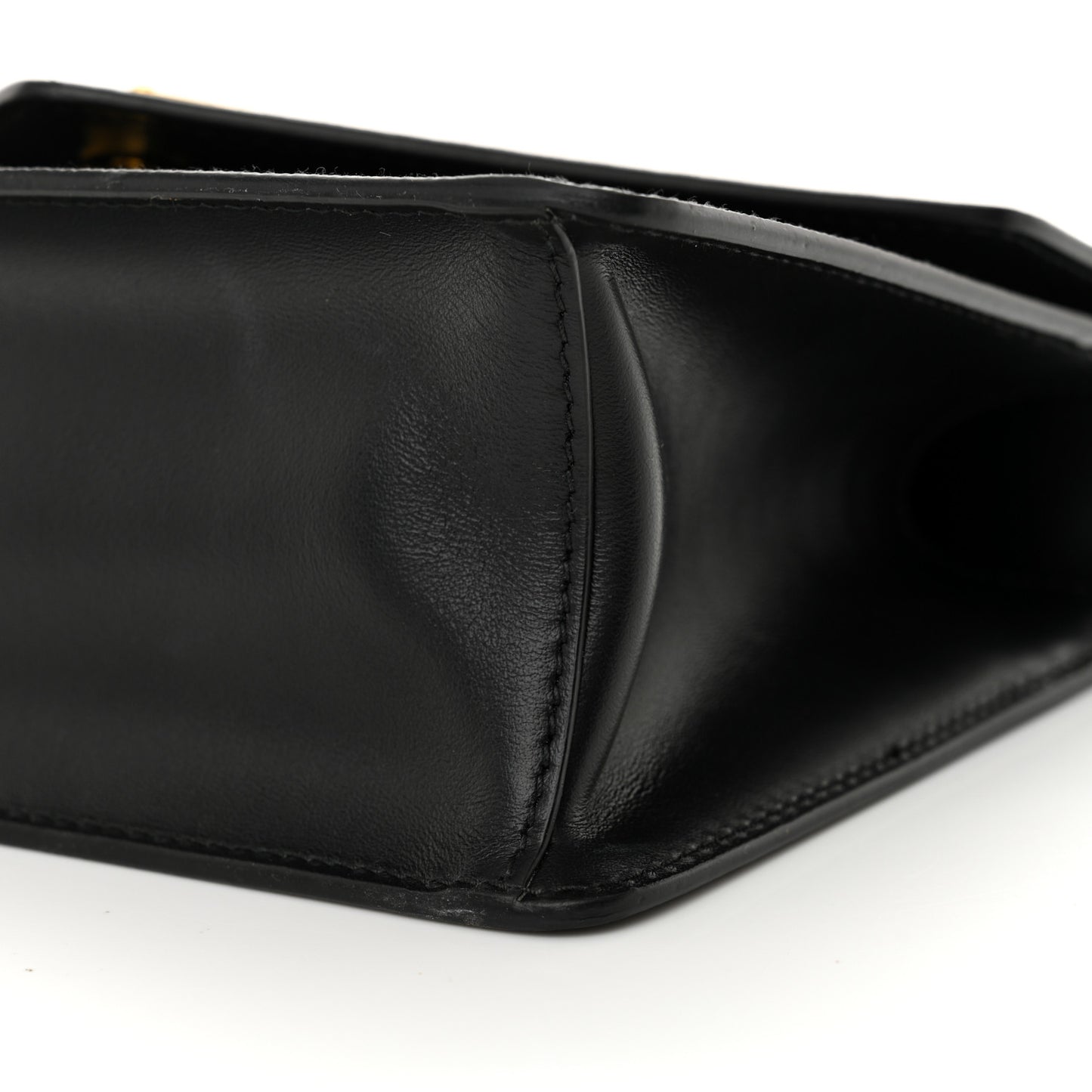 Saffiano Soft Calfskin Metal Triangle Logo Envelope Chain Shoulder Bag Black
