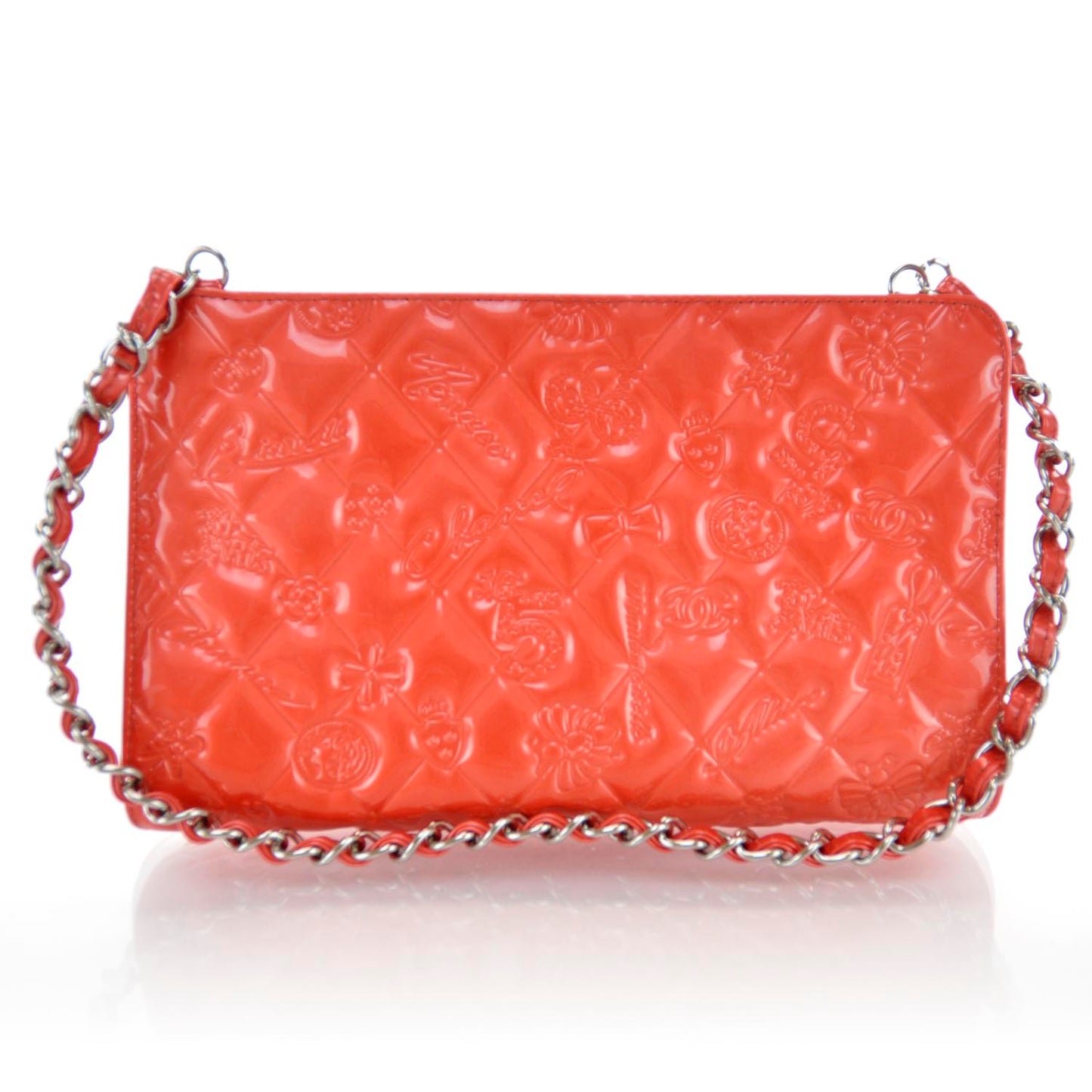 Patent Calfskin Lucky Symbols Pochette Coral
