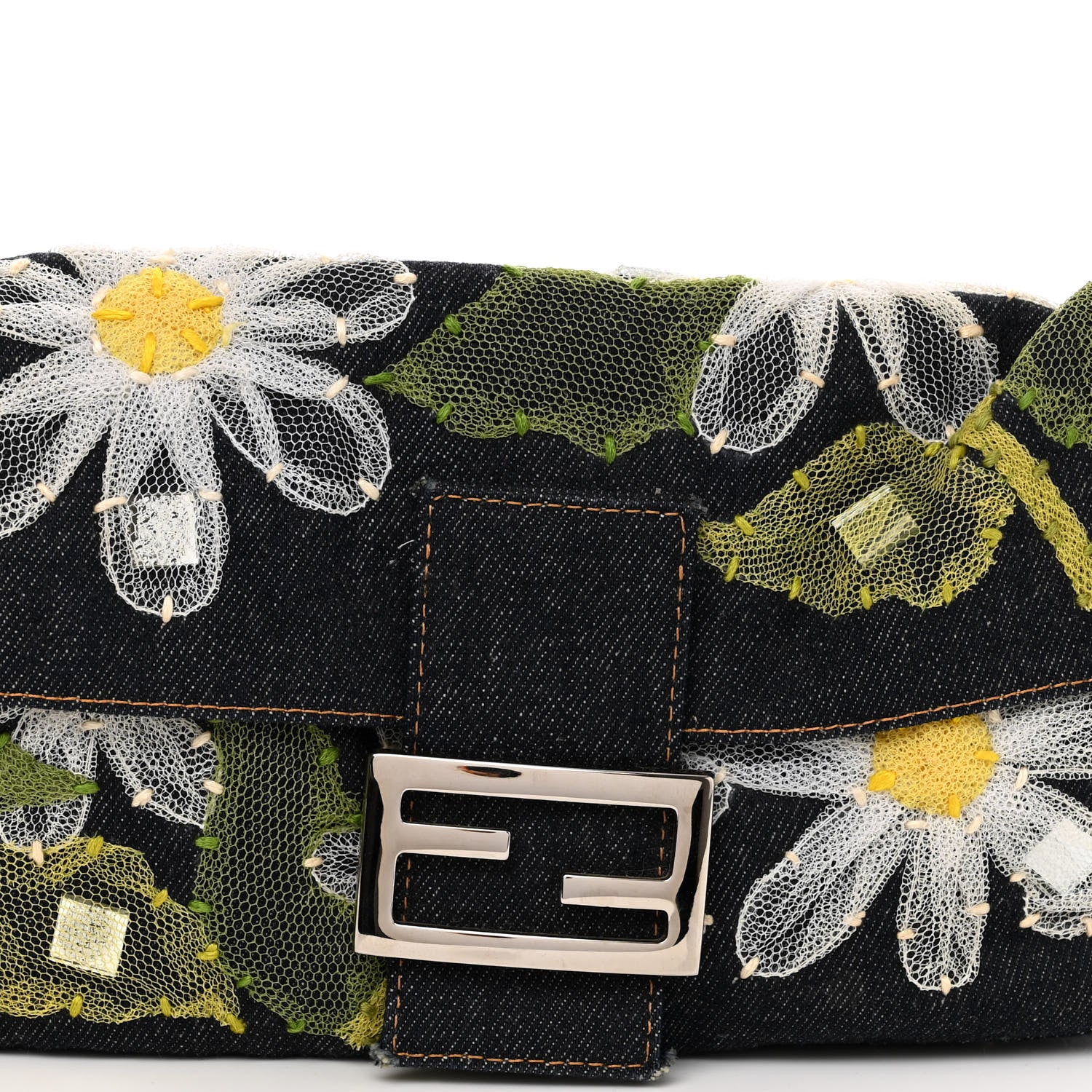Fendi Denim Flower Applique Baguette Blue 7 of 11