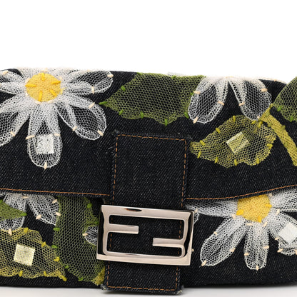 Fendi Denim Flower Applique Baguette Blue 7 of 11