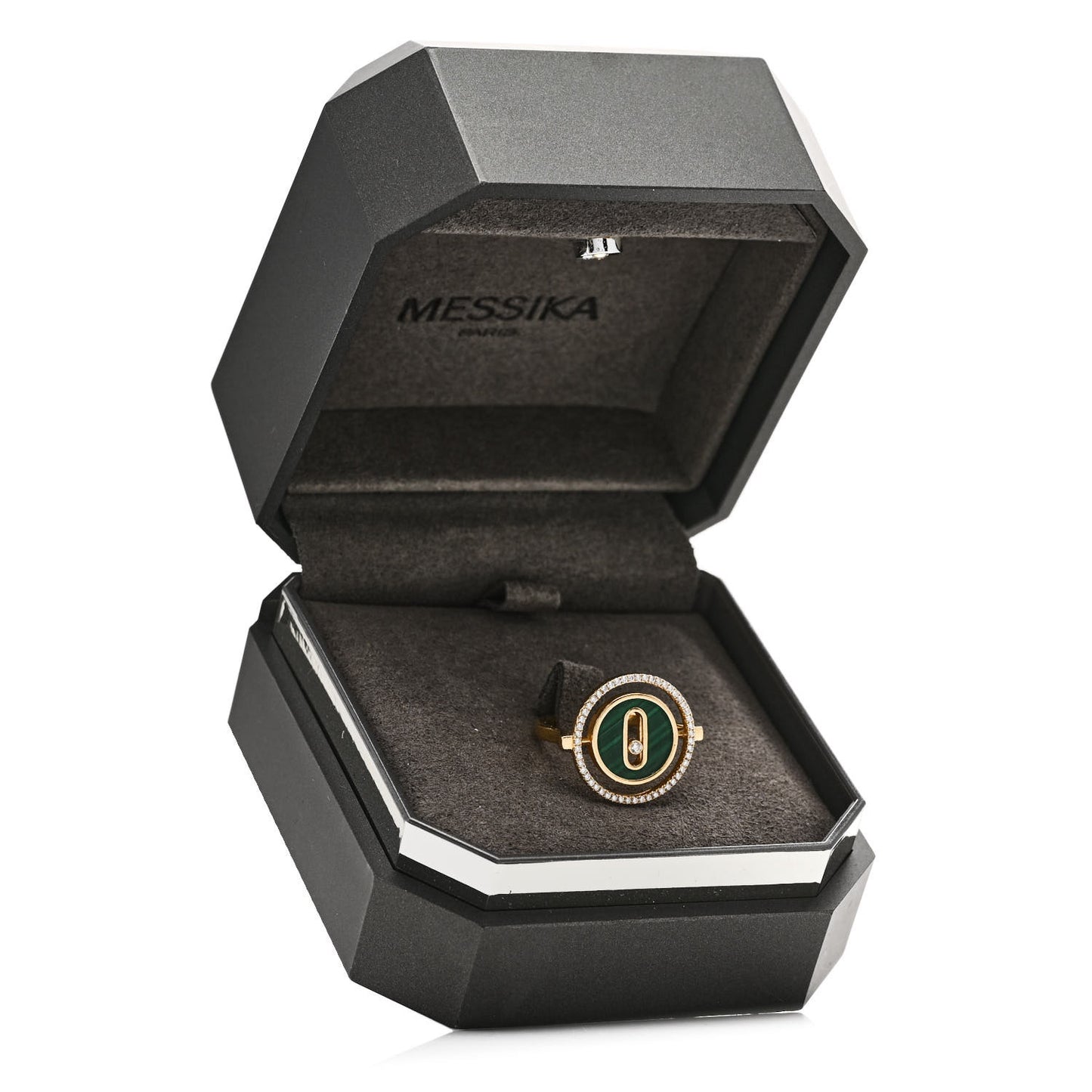 18K Yellow Gold Diamond Malachite Lucky Move Ring 49 5