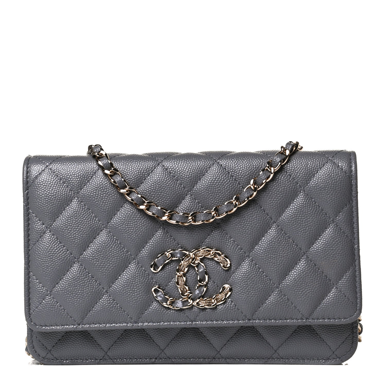 Chanel Caviar Quilted French New Wave Chain CC Wallet On Chain WOC Grey 1 of 14