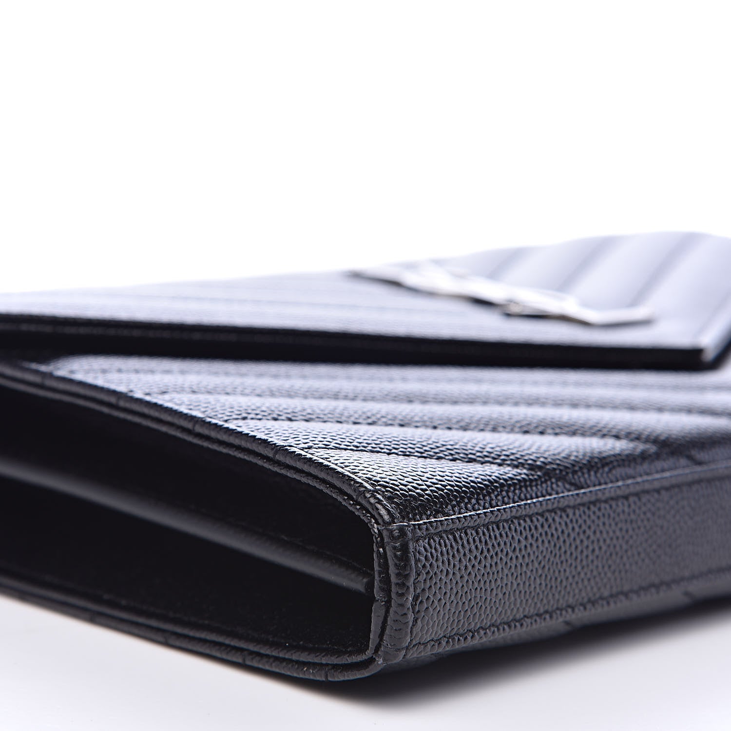 Saint Laurent Grain De Poudre Matelasse Chevron Monogram Chain Wallet Black 7 of 9
