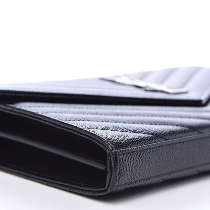 Saint Laurent Grain De Poudre Matelasse Chevron Monogram Chain Wallet Black 7 of 9