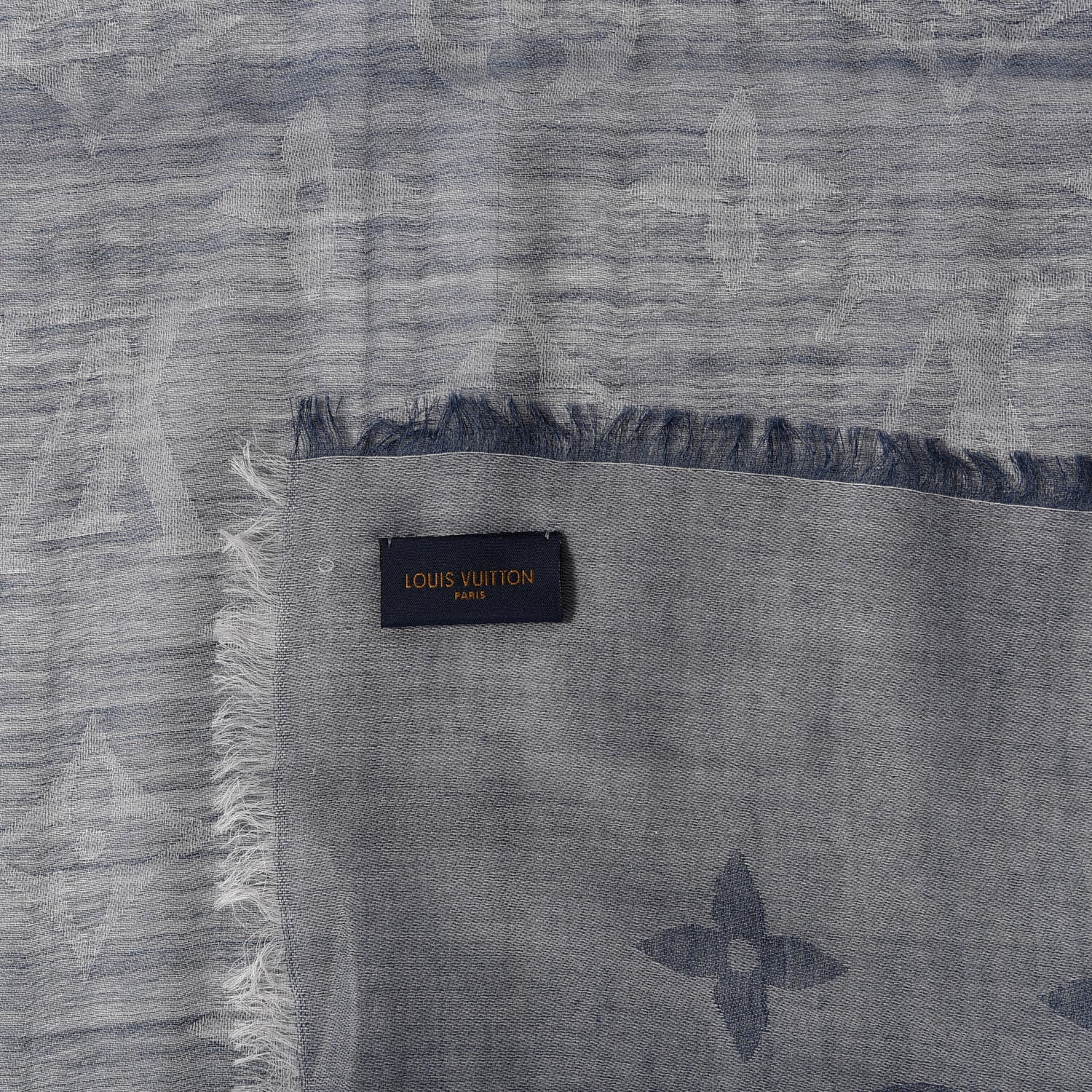 Louis Vuitton Wool Cotton Silk Daily Monogram Stole Denim 2 of 3