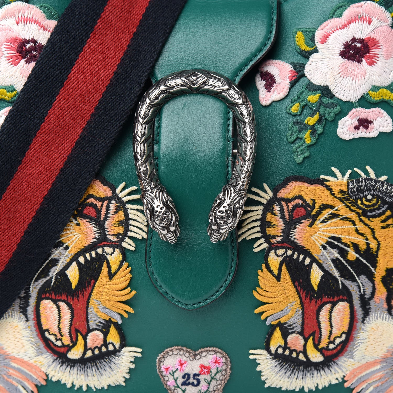Gucci Calfskin Web Embroidered Small Dionysus Hobo Emerald Green 9 of 10