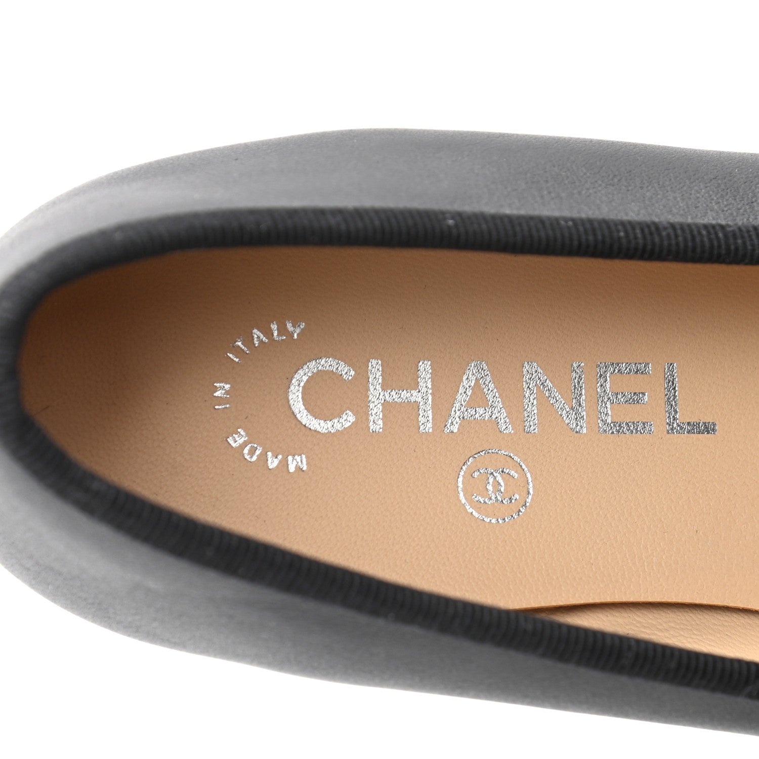 Chanel Calfskin Metallic Goatskin CC Cap Toe Ballerina Flats 38.5 Black Silver 7 of 8
