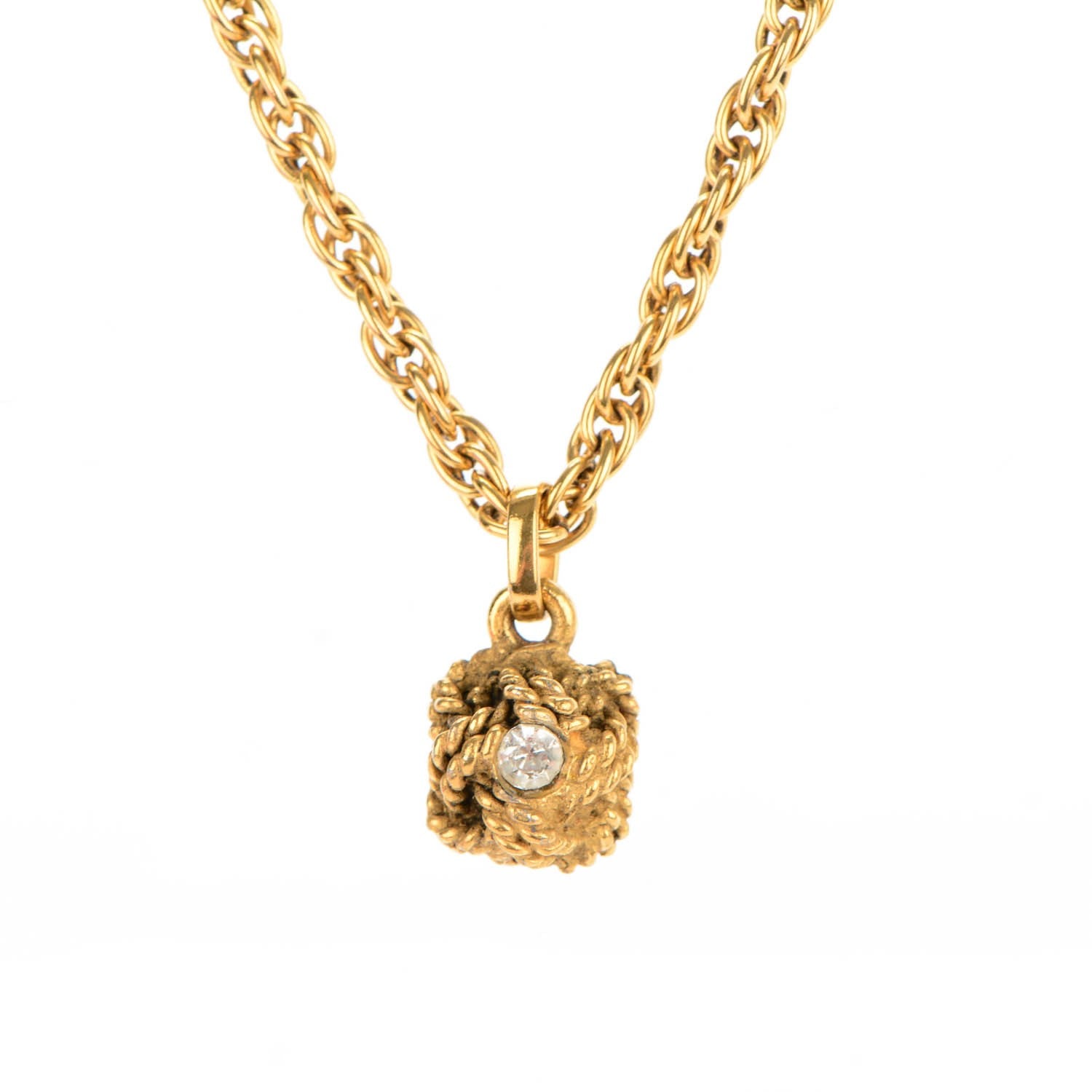 Chanel Crystal Knot Pendant Chain Necklace Gold 3 of 5