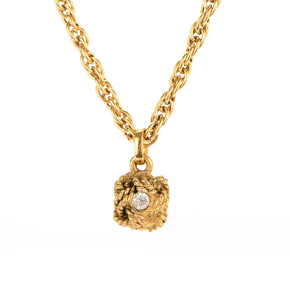 Chanel Crystal Knot Pendant Chain Necklace Gold 3 of 5
