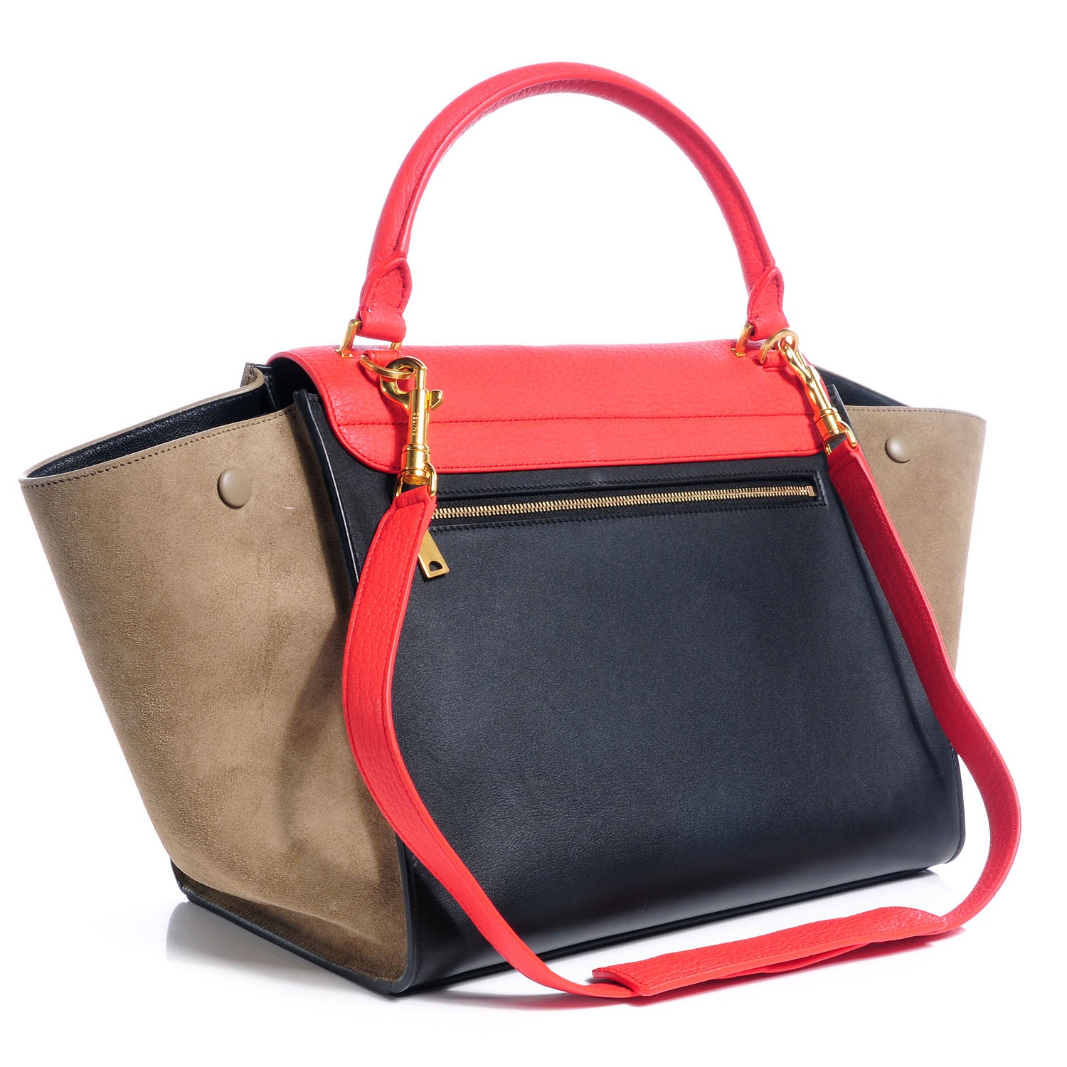 Celine Textured Calfskin Suede Medium Tri-Color Trapeze Vermillion 3 of 11