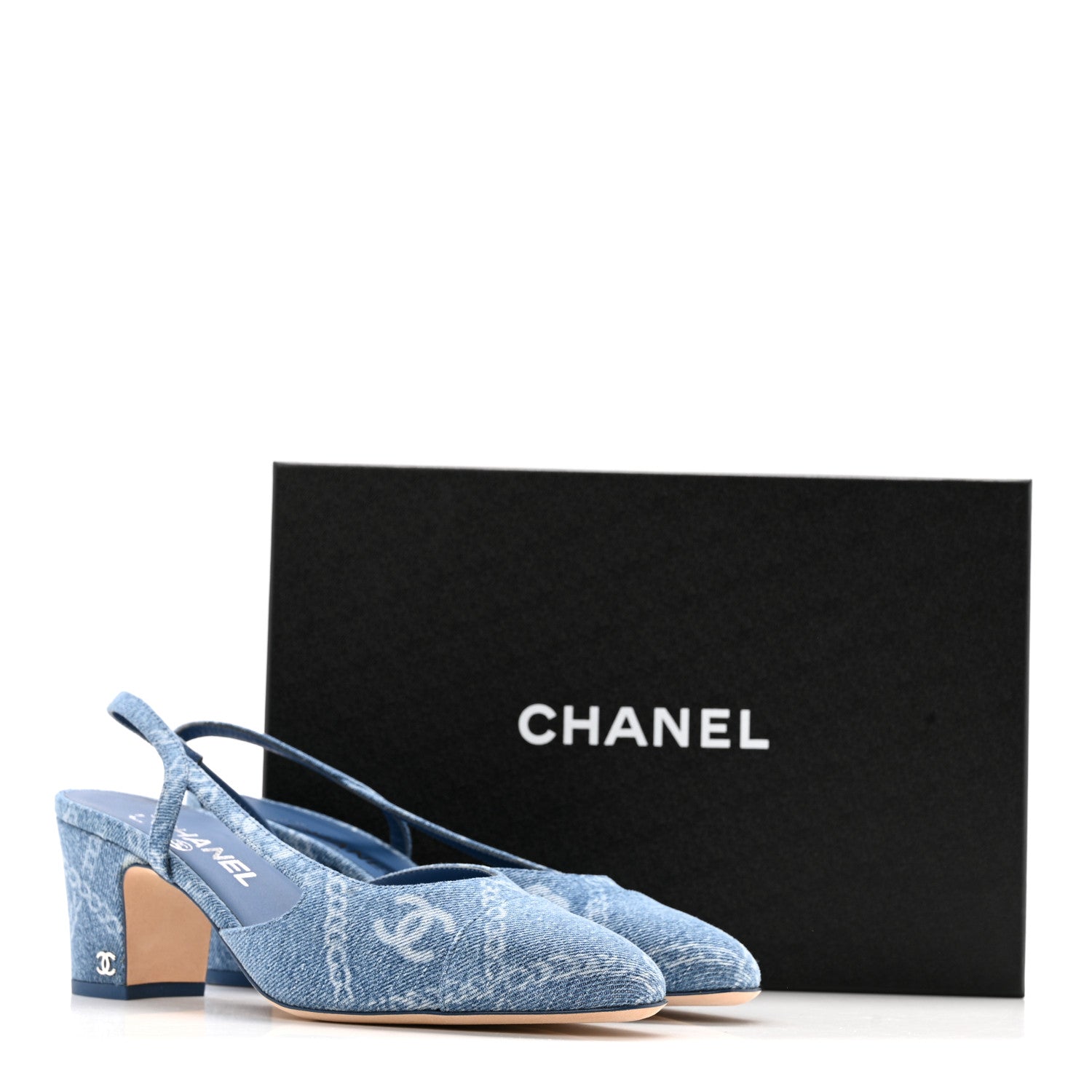 Chanel Denim Cap Toe Denim Slingback Pumps 39 Blue 10 of 10