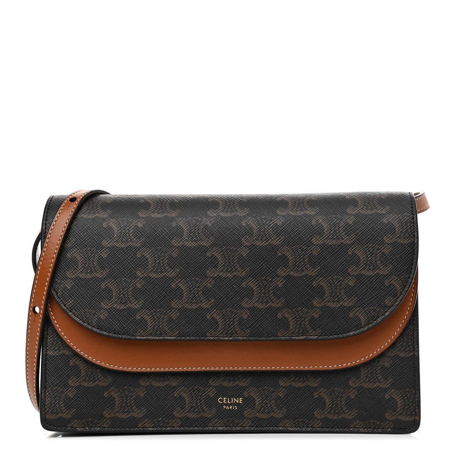 Triomphe Canvas Lambskin Wallet On Strap Tan