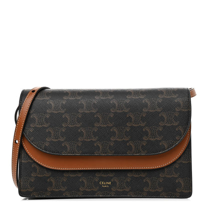 Celine Triomphe Canvas Lambskin Wallet On Strap Tan 1 of 13