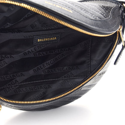 Balenciaga Shiny Goatskin Allover Logo Embossed XXS Souvenir Belt Bag Black 5 of 9