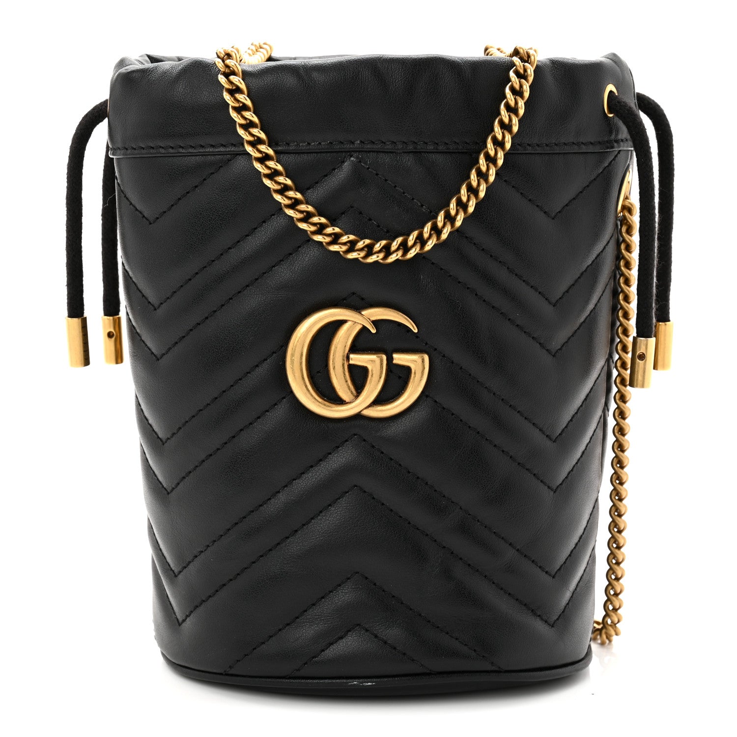 Gucci Calfskin Matelasse Mini GG Marmont 2.0 Bucket Bag Black 1 of 12