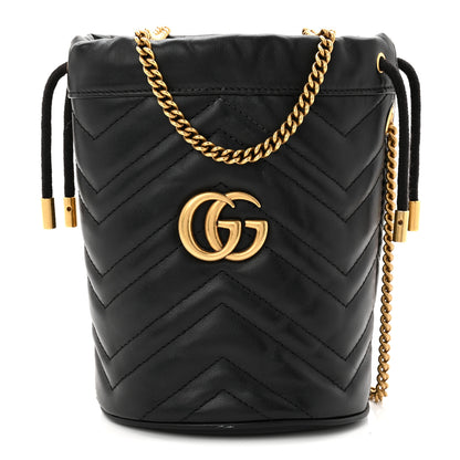 Gucci Calfskin Matelasse Mini GG Marmont 2.0 Bucket Bag Black 1 of 12