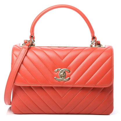Chanel Lambskin Chevron Quilted Small Trendy CC Dual Handle Flap Bag Red 1 of 12