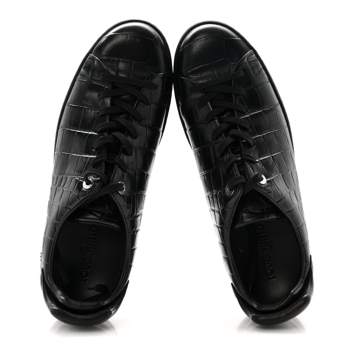 Calfskin Crocodile Embossed Frontrow Mens Sneakers 8 Black