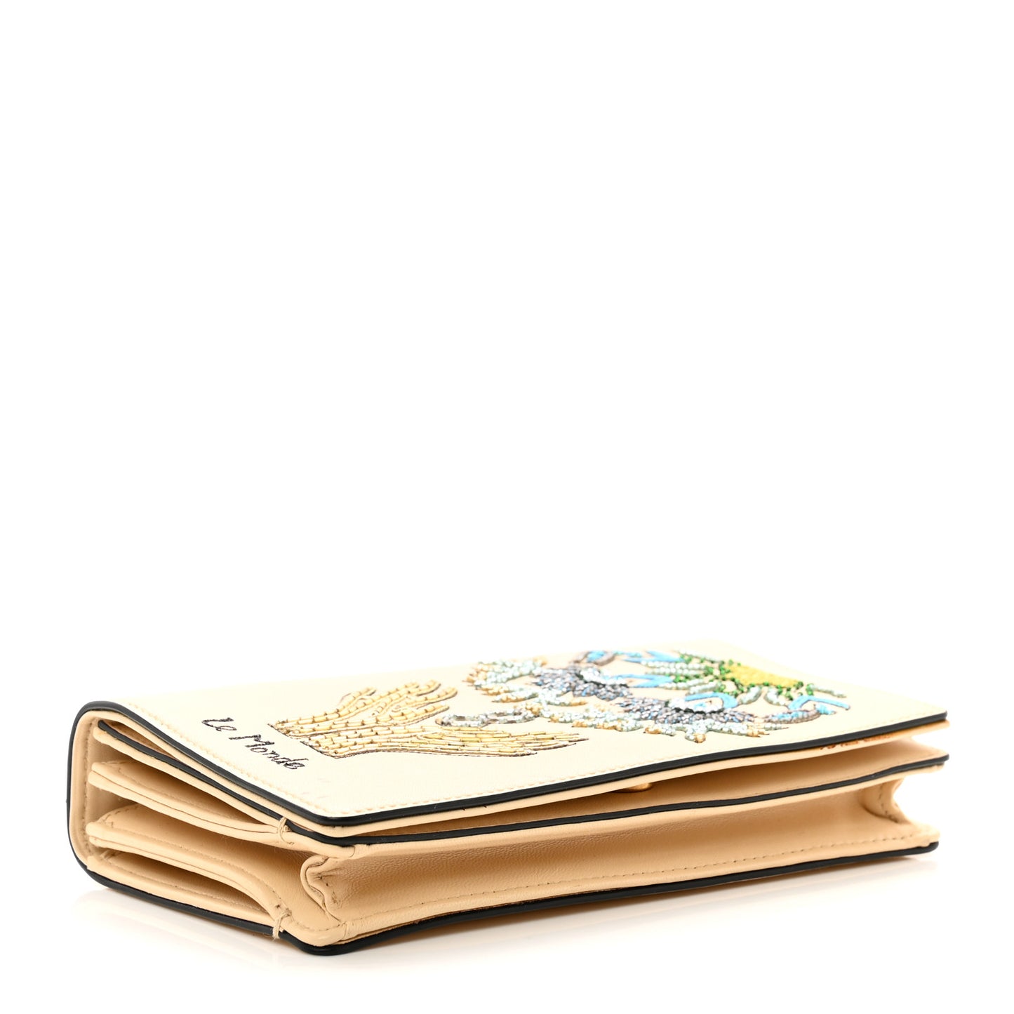 Lambskin Embroidered Le Monde Tarot Pouch Clutch Beige