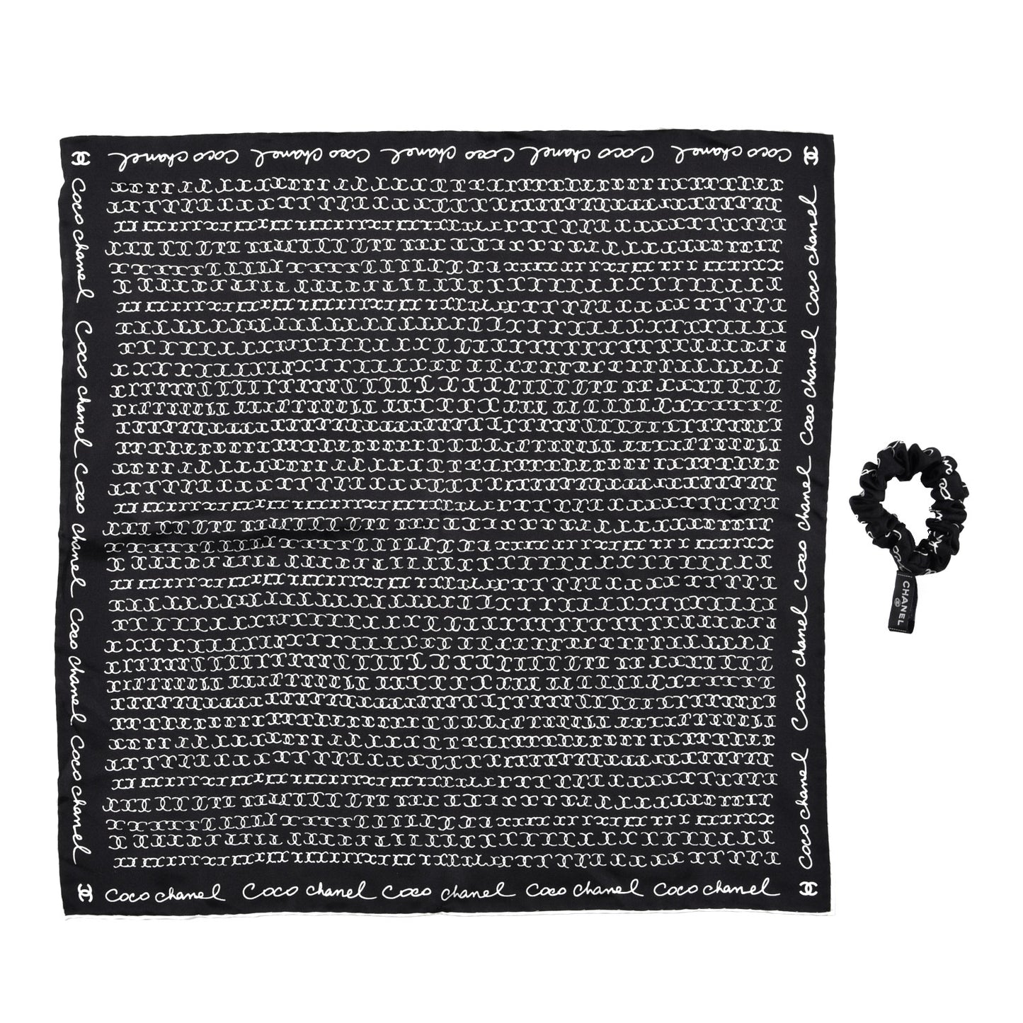 Silk CC Twilly Hair Tie Black White