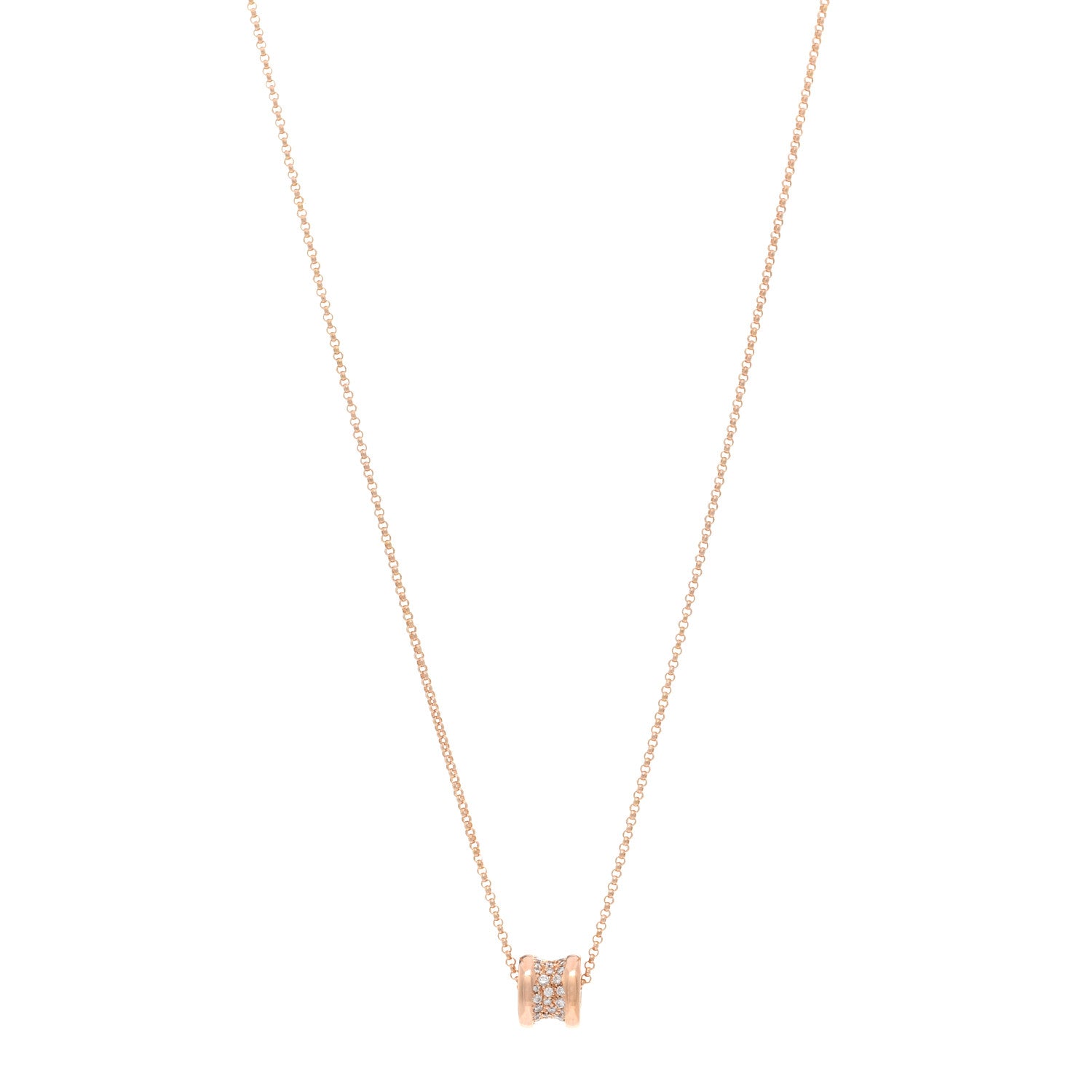 Bulgari 18K Rose Gold Diamond Small B.Zero1 Pave Pendant Necklace 1 of 4