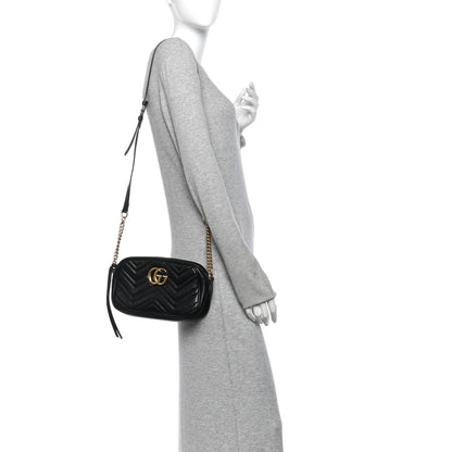 Gucci Calfskin Matelasse Small GG Marmont Chain Shoulder Bag Black 2 of 11