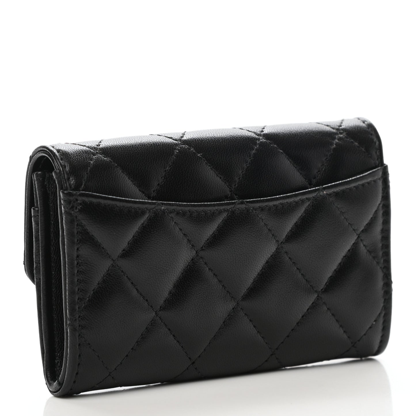 Lambskin Quilted Flap Card Holder Wallet Black