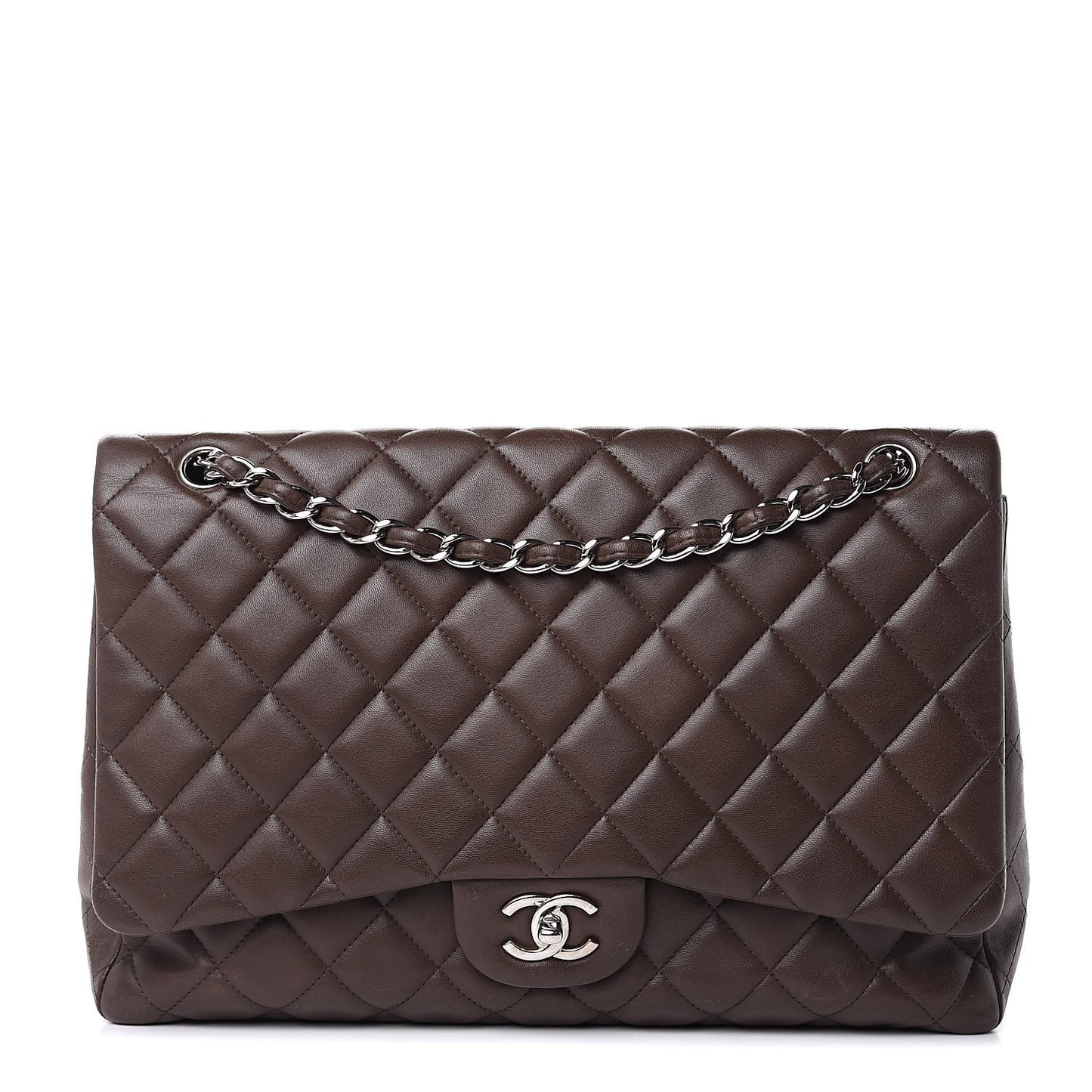 Lambskin Quilted Maxi Single Flap Brown