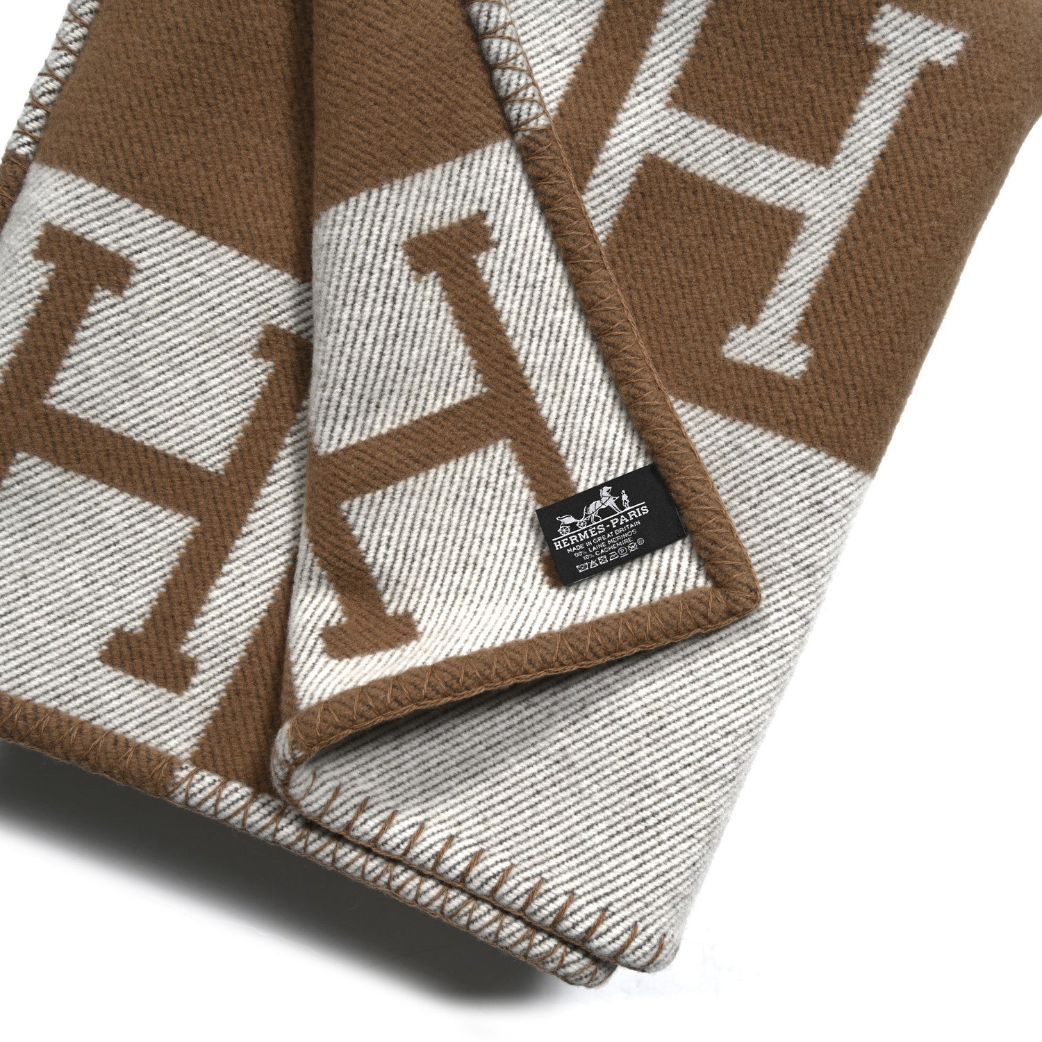 Hermes Wool Cashmere Avalon Blanket Ecru Camel 3 of 4
