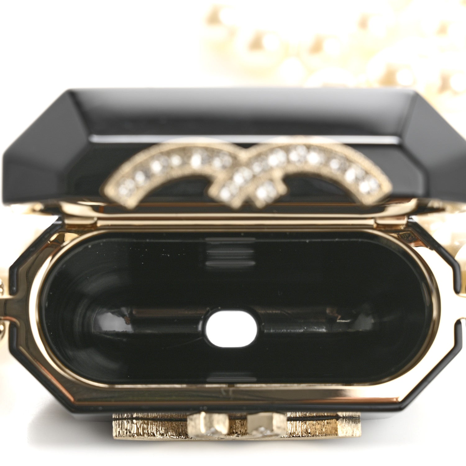 Chanel Resin Crystal Pearl Airpods Pro Holder Necklace Black Pearly White 5 of 9