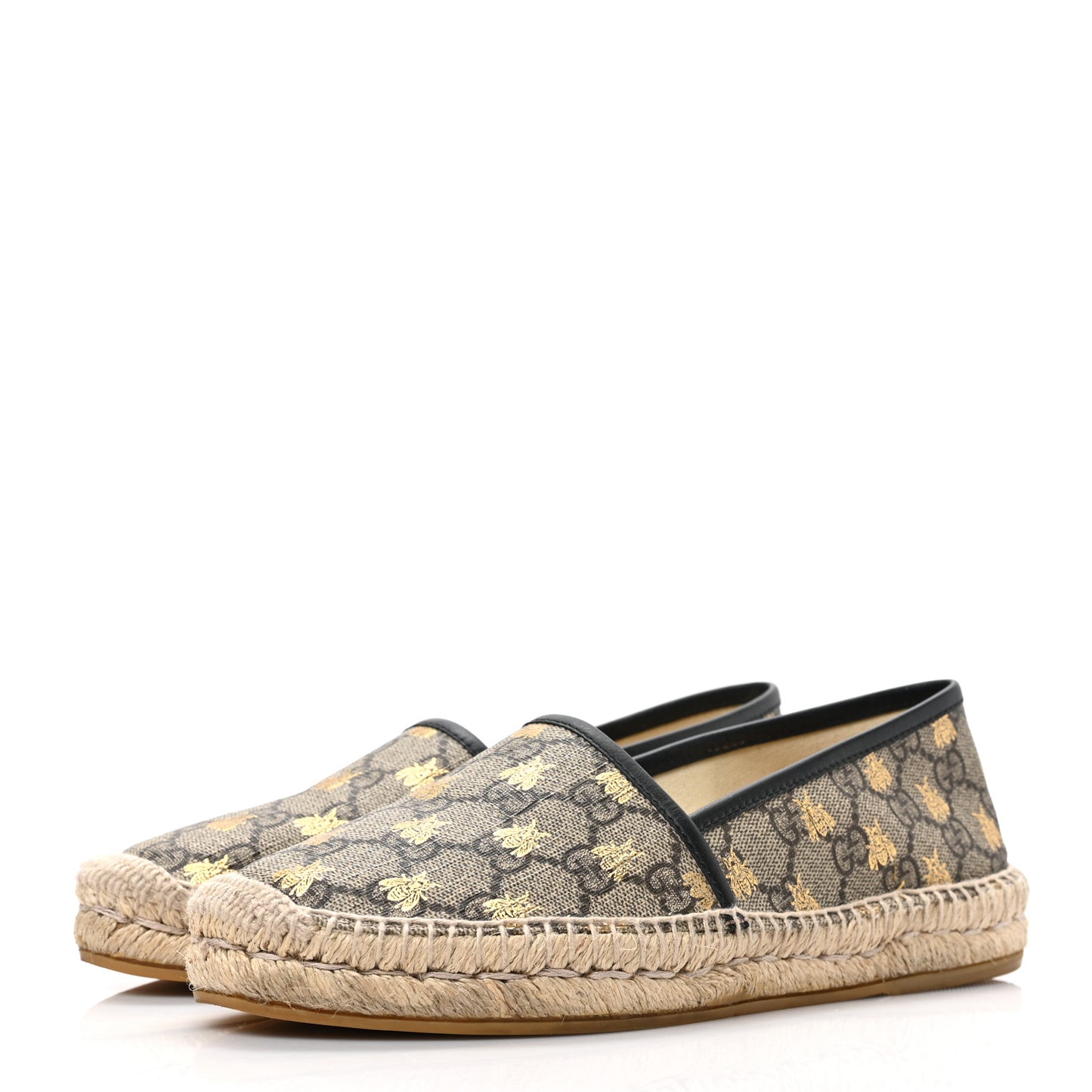GG Supreme Monogram Bees Espadrille Flats 37 Beige Ebony Oro Black