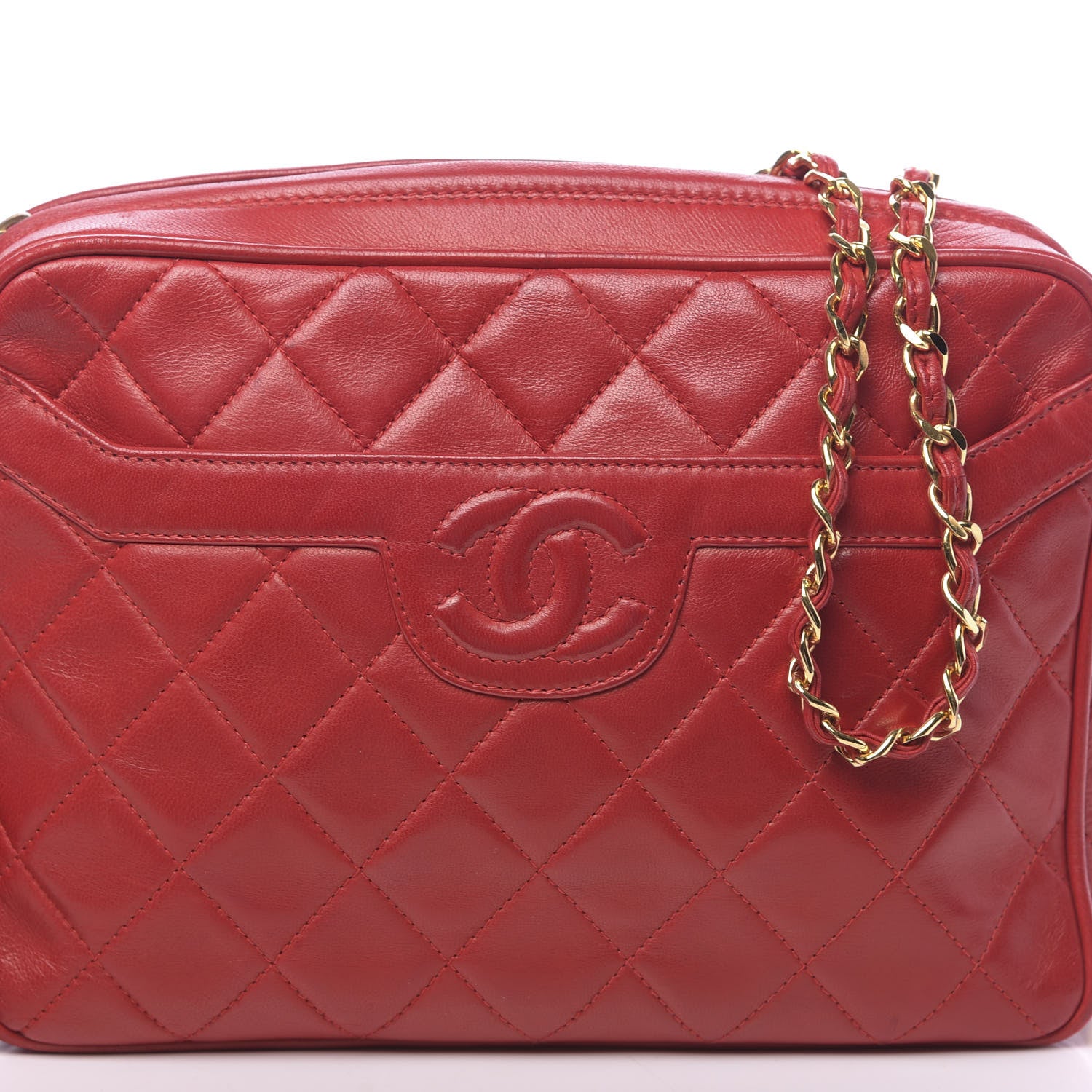 Chanel Lambskin Quilted CC Tassel Camera Case Red 10 of 12