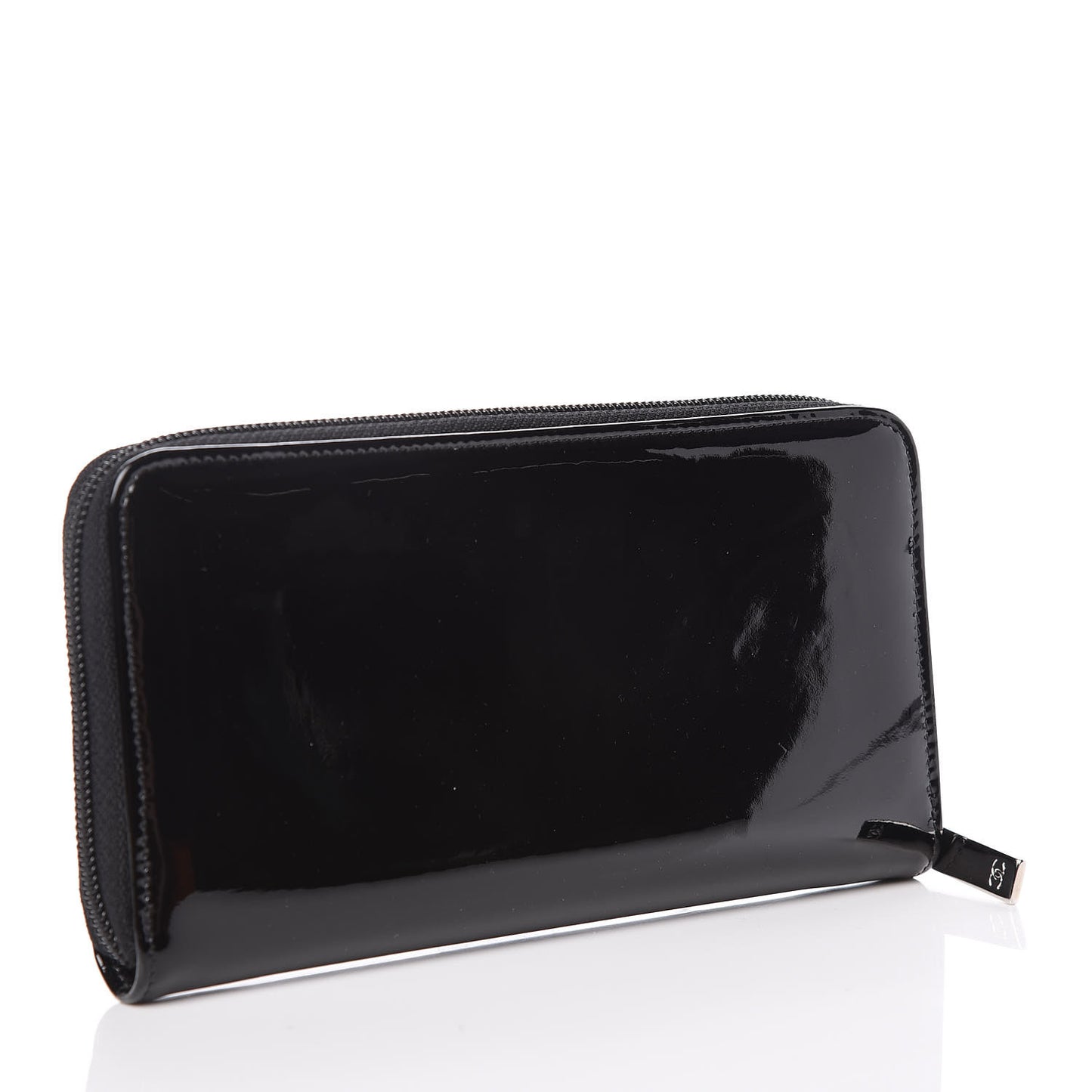 Patent Large Gusset CC Zip Wallet Black