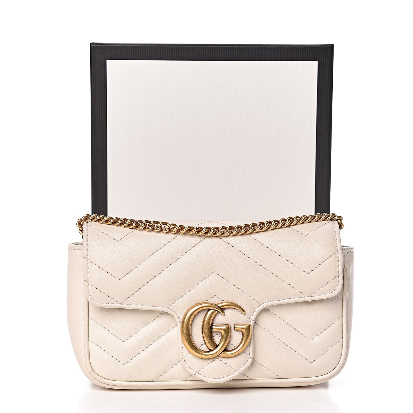 Calfskin Matelasse Super Mini GG Marmont Shoulder Bag White