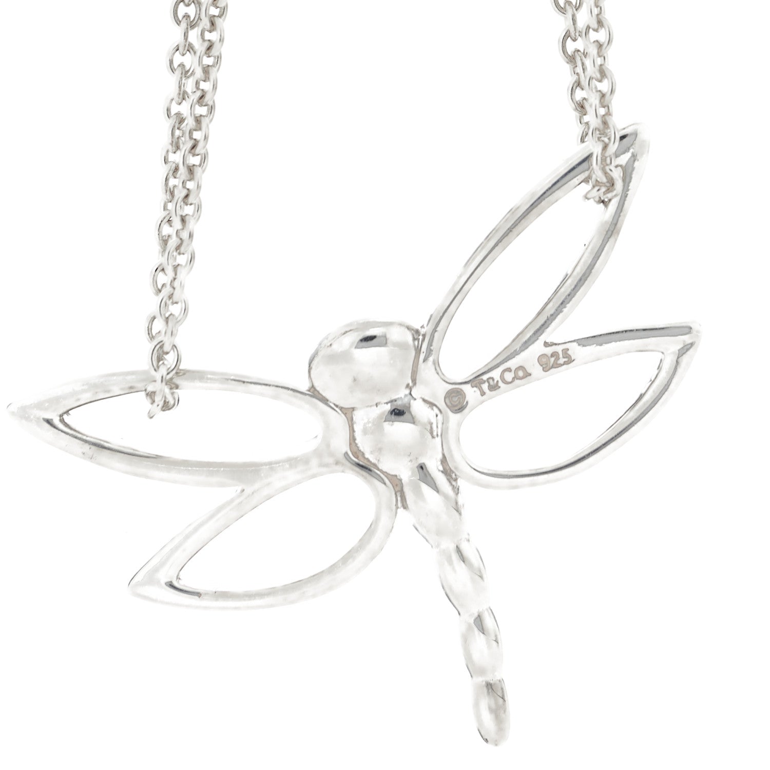 Tiffany Sterling Silver Dragonfly Pendant Double Chain Necklace 4 of 4