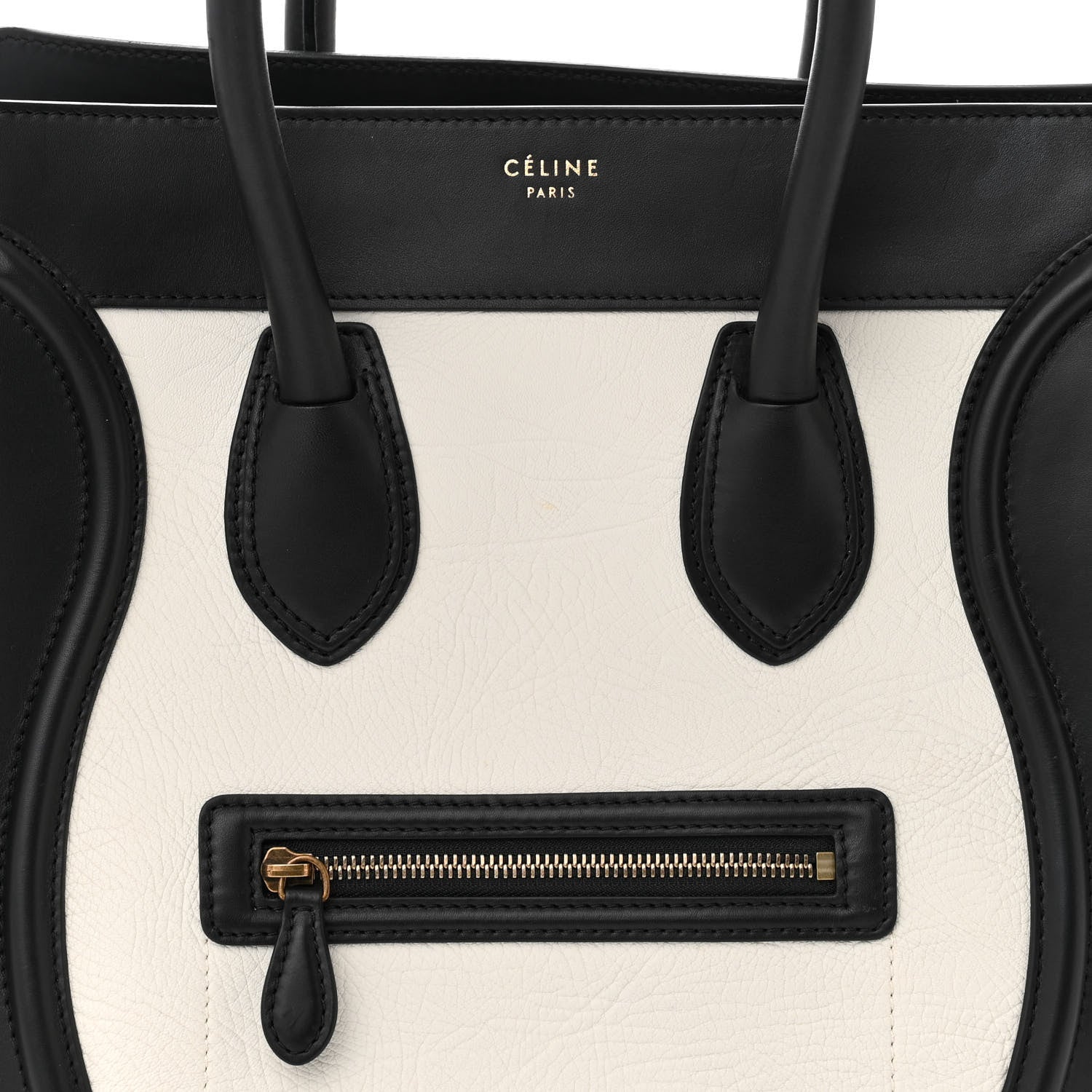 Celine Elephant Calfskin Mini Bi-Color Luggage Black White 8 of 12