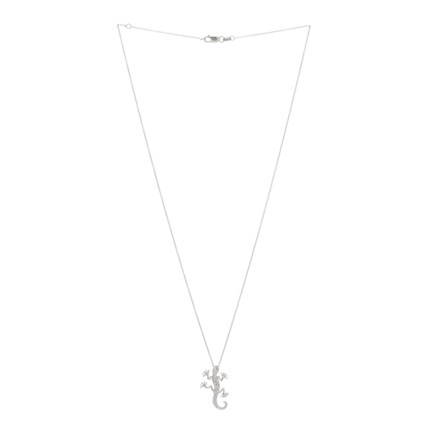 18K White Gold Diamond Tiny Treasures Gecko Pendant Necklace