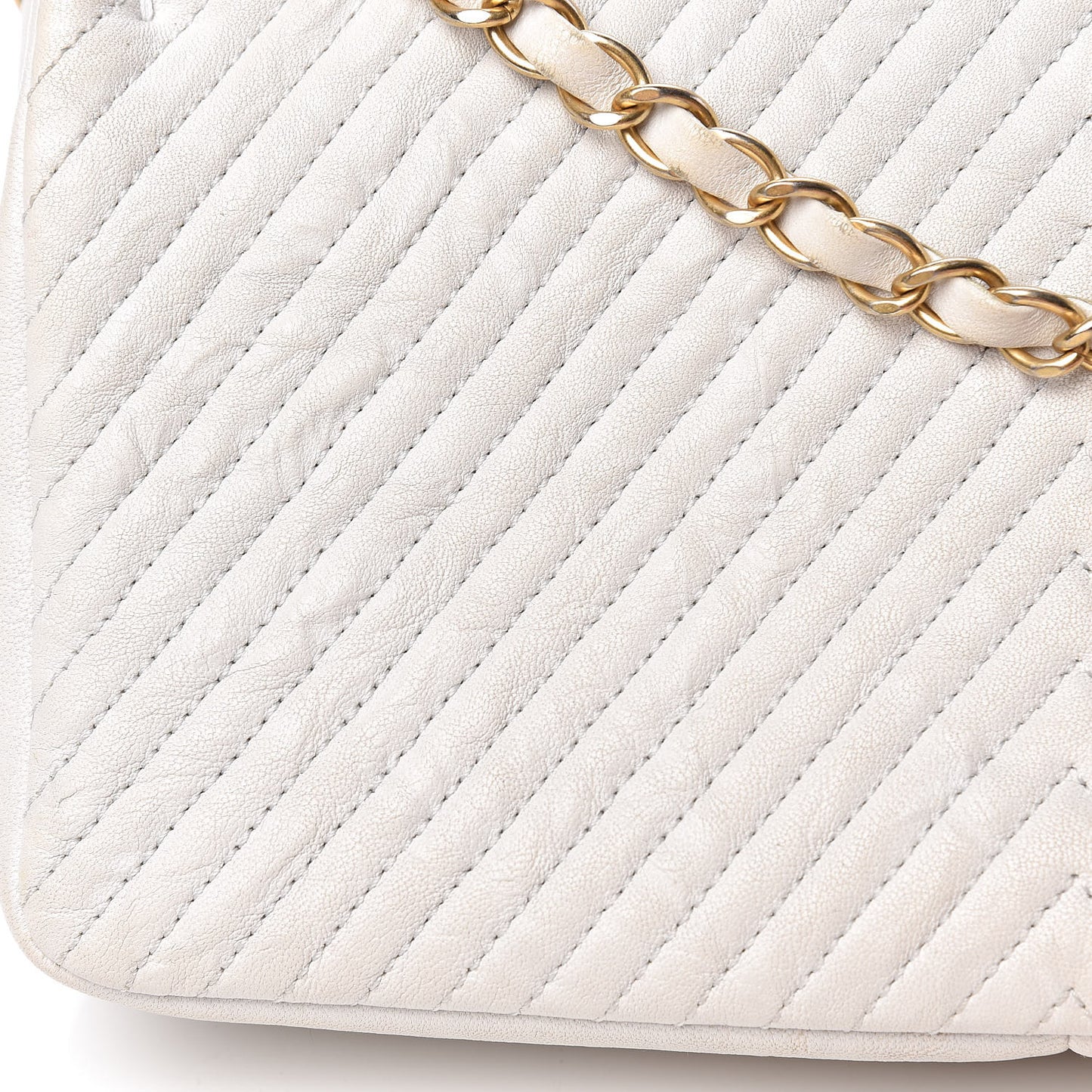 Calfskin Surpique Chevron Medium Flap White