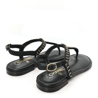 Chanel Lambskin Embroidered CC Thong Sandals 39 Black 5 of 10