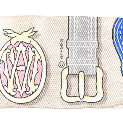 Hermes Silk Harnais des Presidents Twilly Beige Bleu Pink 4 of 4