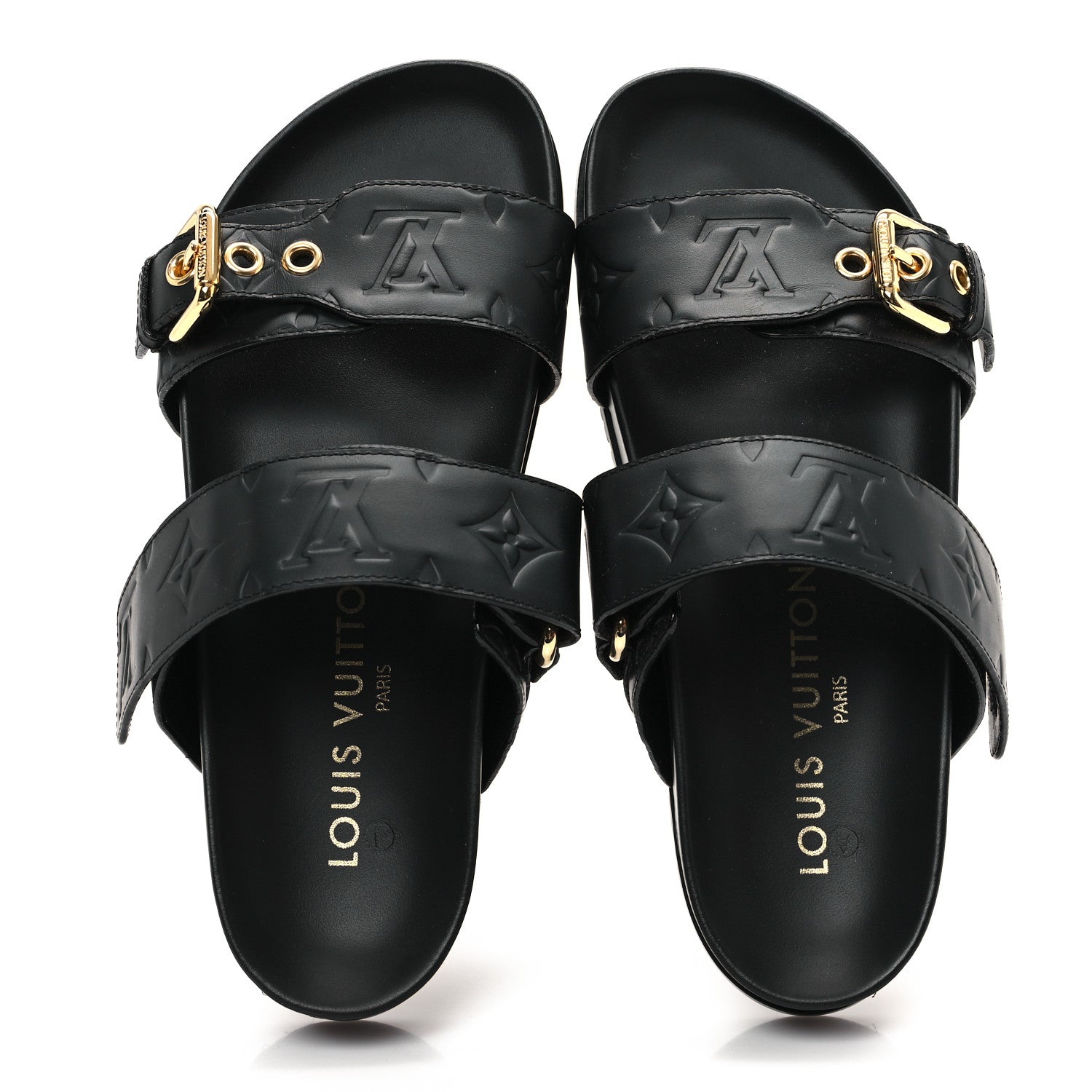 Louis Vuitton Lambskin Embossed Monogram Bom Dia Flat Mule Sandals 35 Black 2 of 9