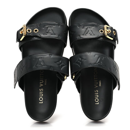 Louis Vuitton Lambskin Embossed Monogram Bom Dia Flat Mule Sandals 35 Black 2 of 9