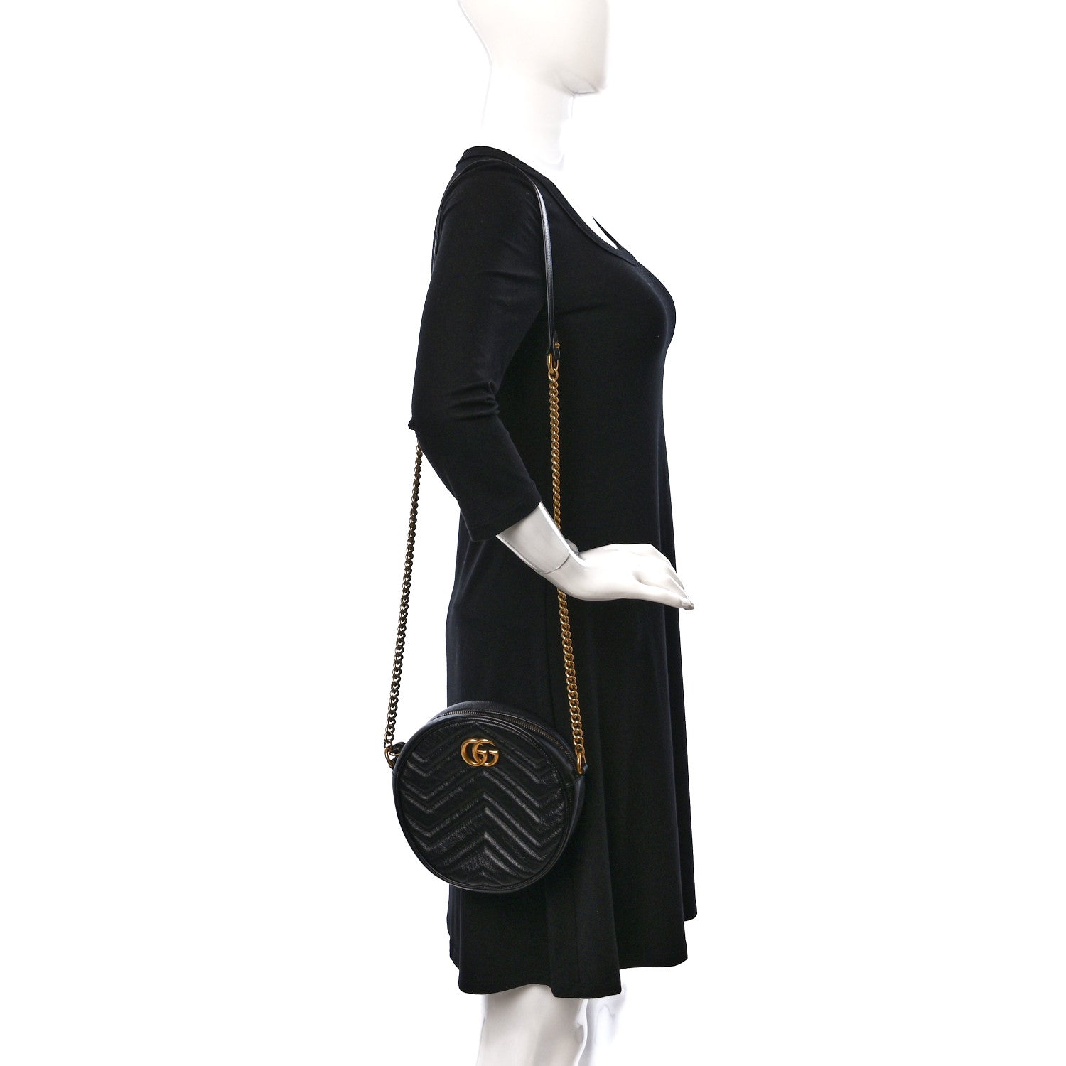Gucci Azalea Calfskin Matelasse Heart Mini GG Marmont Round Shoulder Bag Black 2 of 9