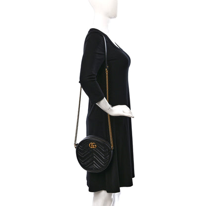 Gucci Azalea Calfskin Matelasse Heart Mini GG Marmont Round Shoulder Bag Black 2 of 9