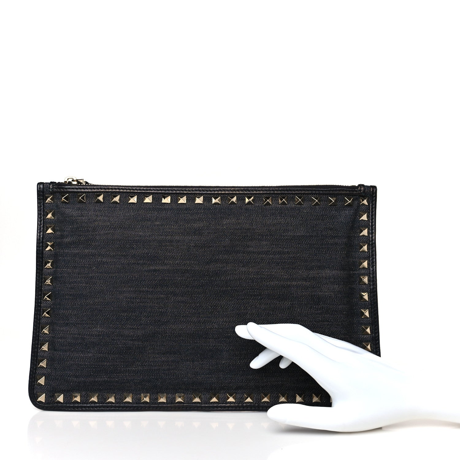 Valentino Garavani Denim Large Rockstud Zip Pouch Navy 2 of 6