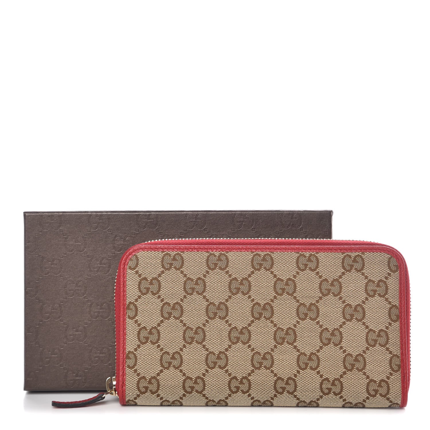 Gucci Monogram Dollar Calfskin Zip Around Wallet Beige Ebony Rosso 8 of 8