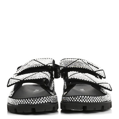 Prada Satin Crystal Embellished Metal Logo Velcro Sandals 37 Black 3 of 11