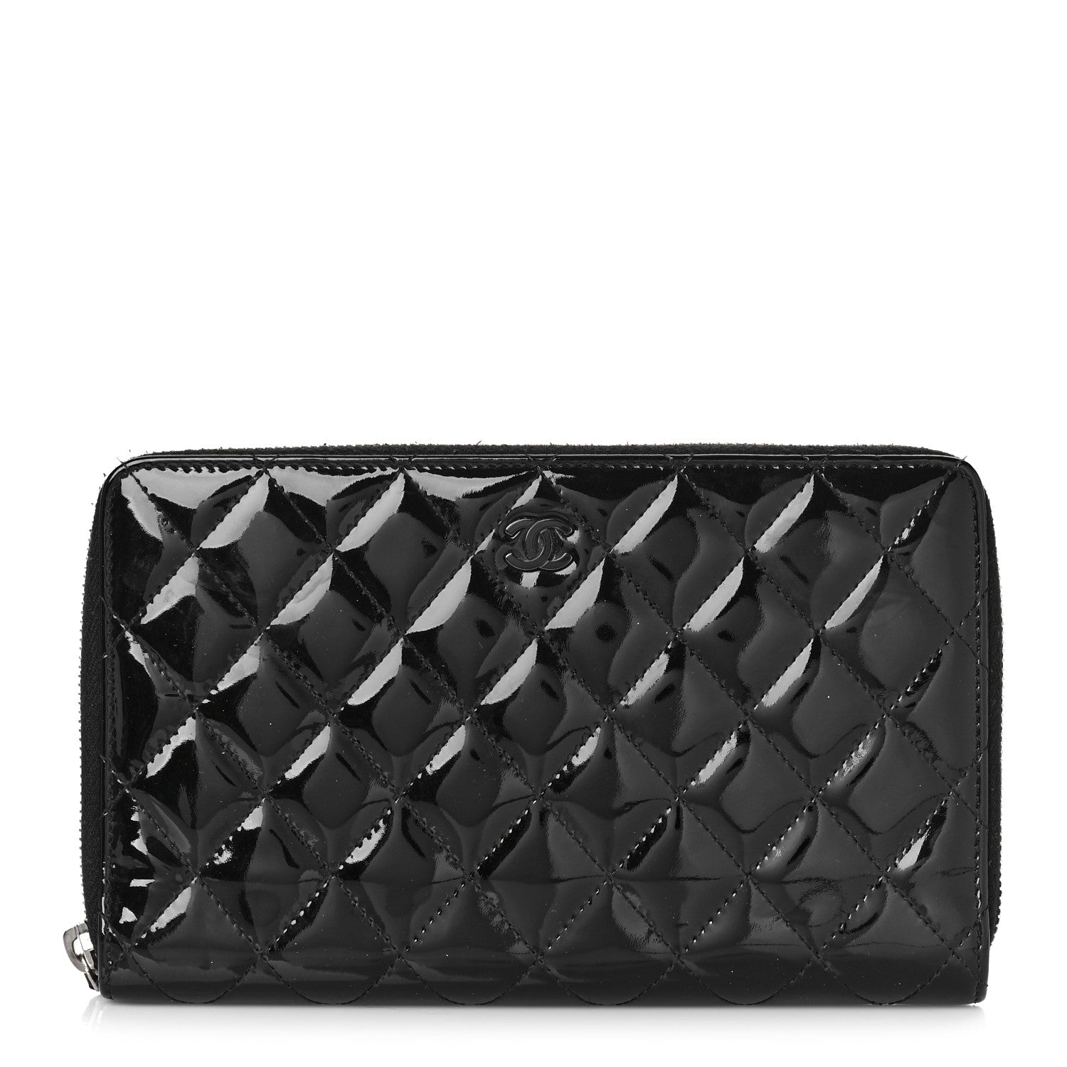 Chanel Patent Quilted Large Zip Around Organizer Wallet So Black 1 of 16